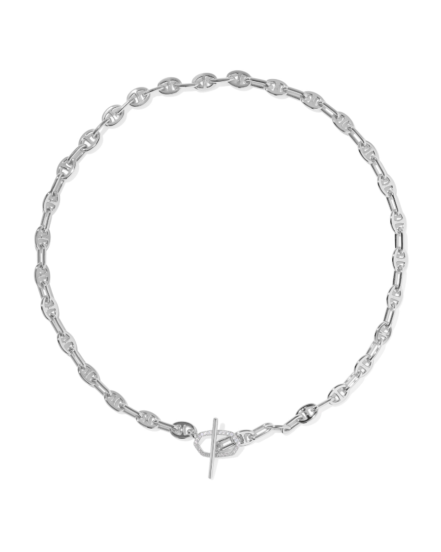 Elisa Toggle Link Chain Necklace Nickel Rhod White CZ
