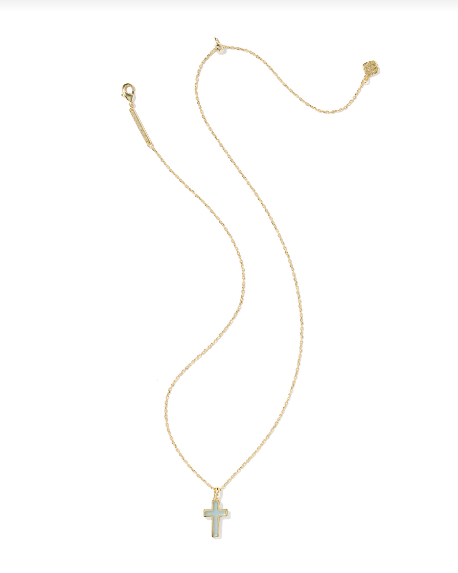 Cross Pendant Nickel Gold Matte Light Blue