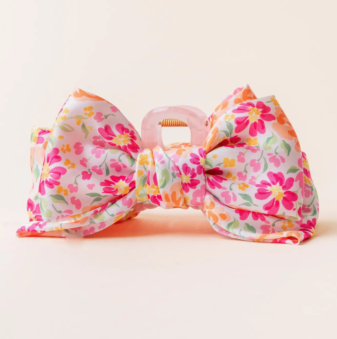 Satin Bow Claw Clip Secret Garden Pink