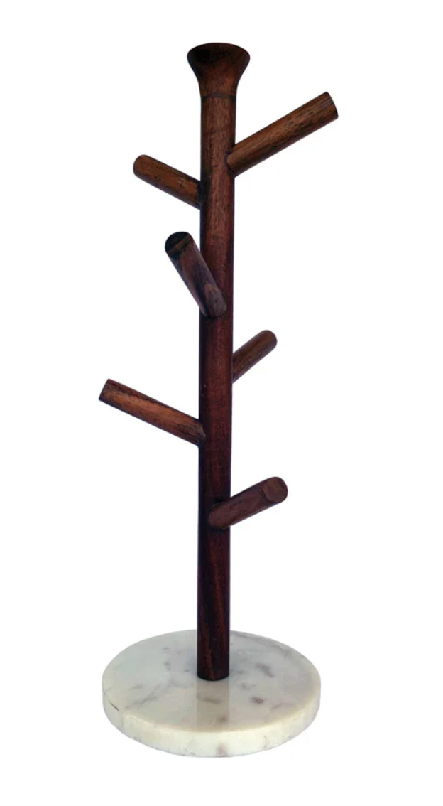 16" Mango Wood & Marble Mug Rack Natural