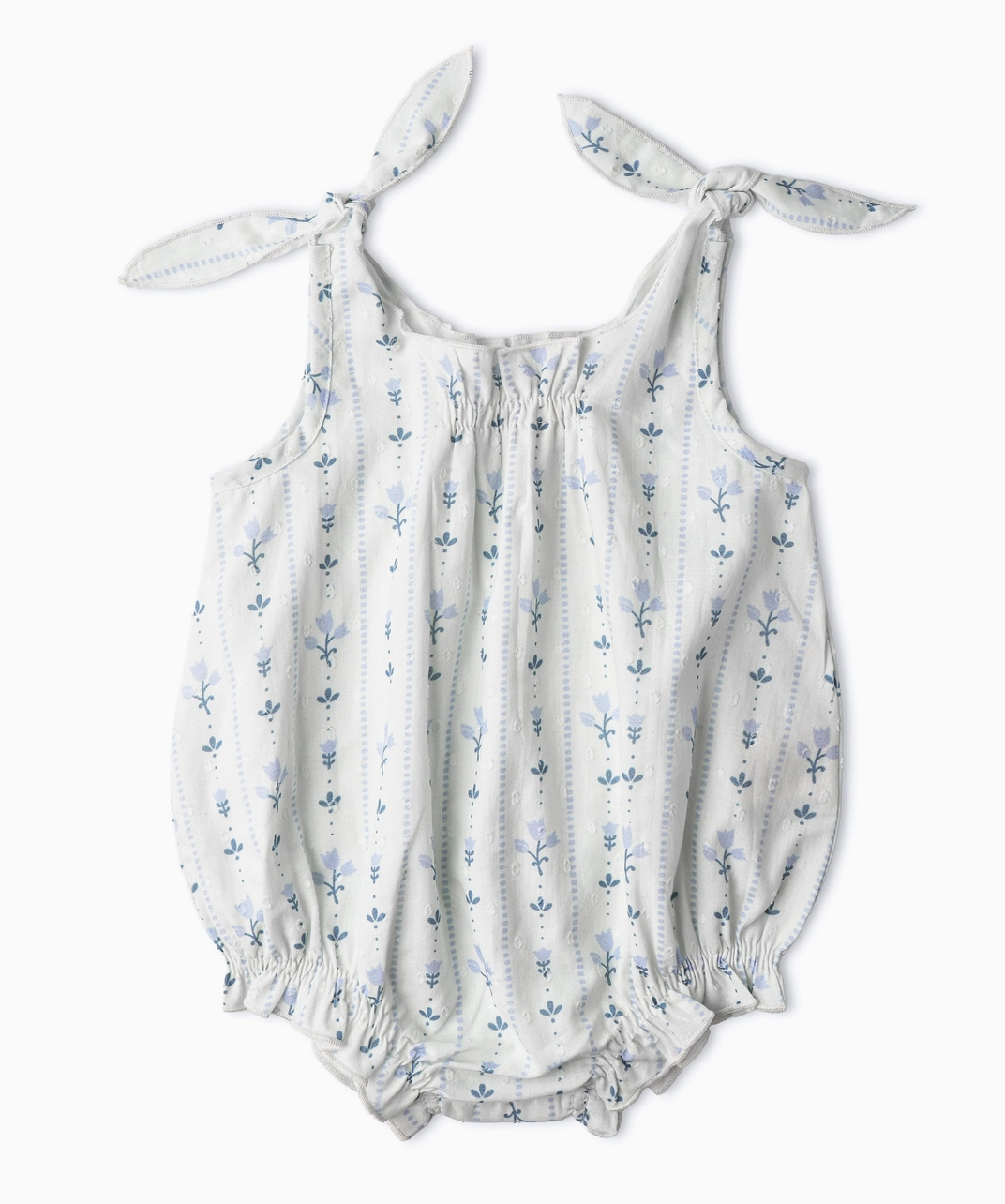 Organic Tie Shoulder Bubble Romper Blue Vines