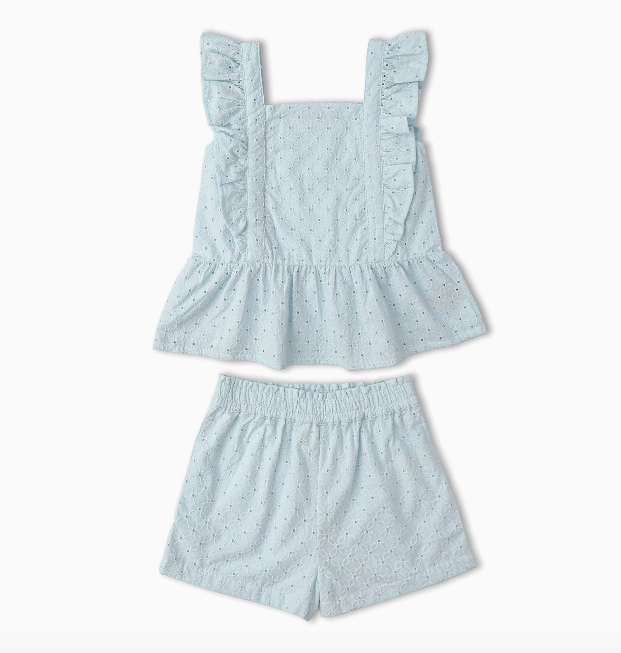Organic Flutter Top & Shorts Set Light Blue Eyelet