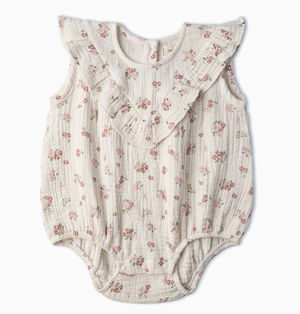 Organic Ruffle Bubble Romper Blush Floral