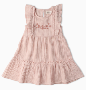 Organic Embroidered Tiered Dress Blush