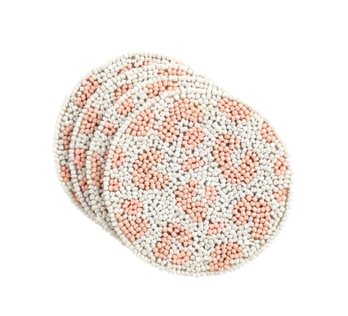 Pink Leopard Beaded Coasters