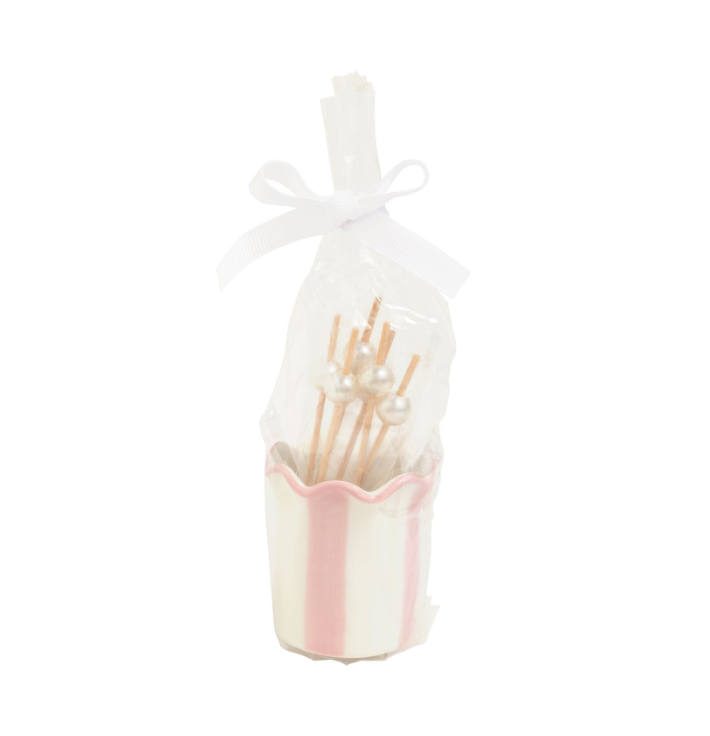 Pink Stripe Toothpick Holder