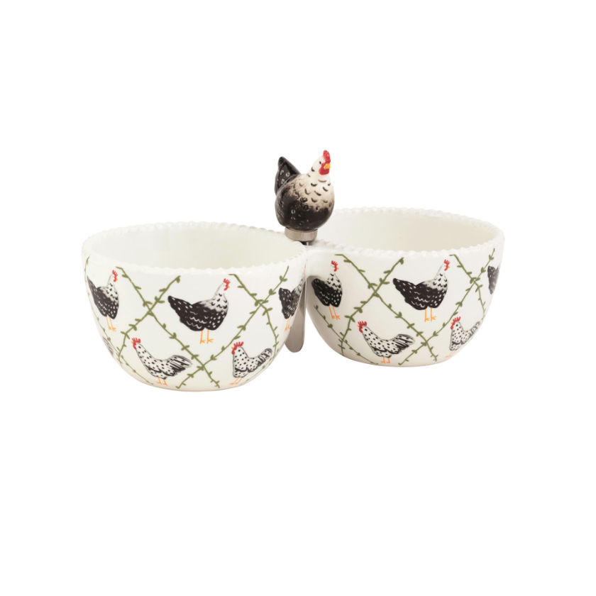 Rooster Double Tidbit Dish
