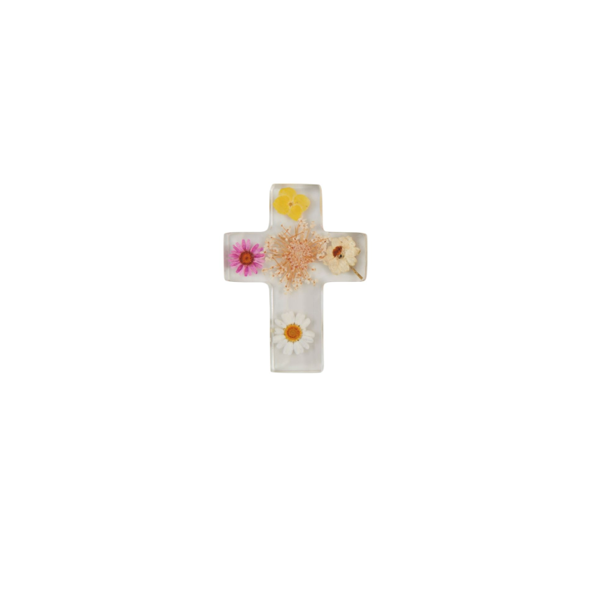 5" Dried Yellow Flower Resin Cross