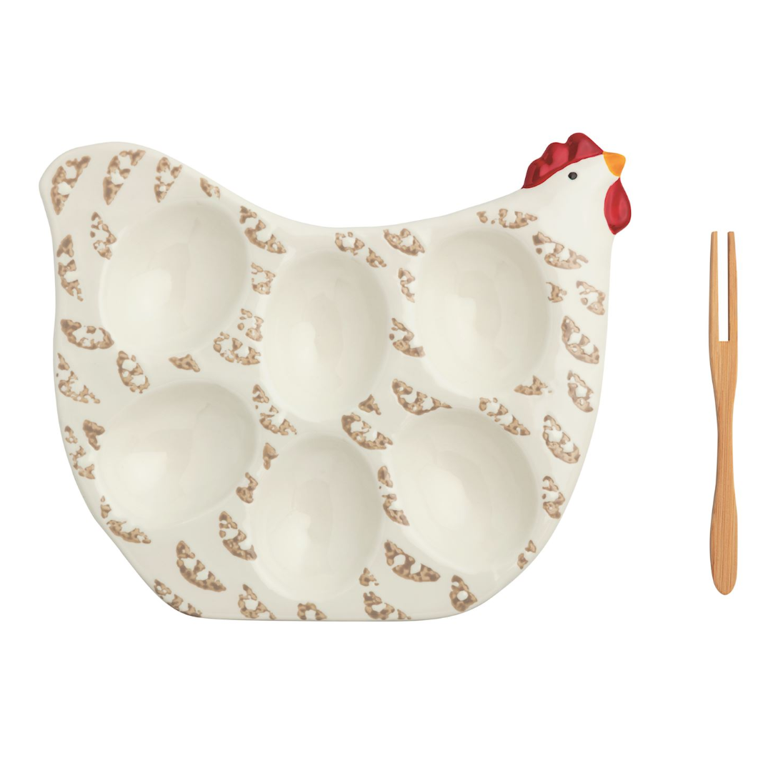 Cream Mini Rooster Deviled Egg Tray
