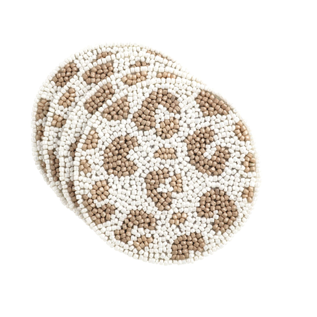 Taupe Leopard Beaded Coasters