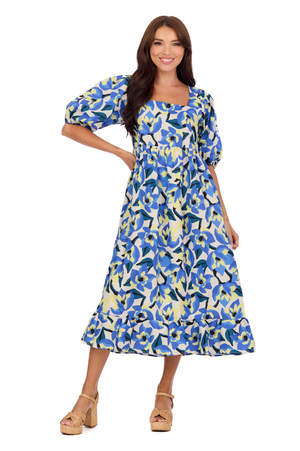 Gentry Printed Midi Dress Blue & Yellow