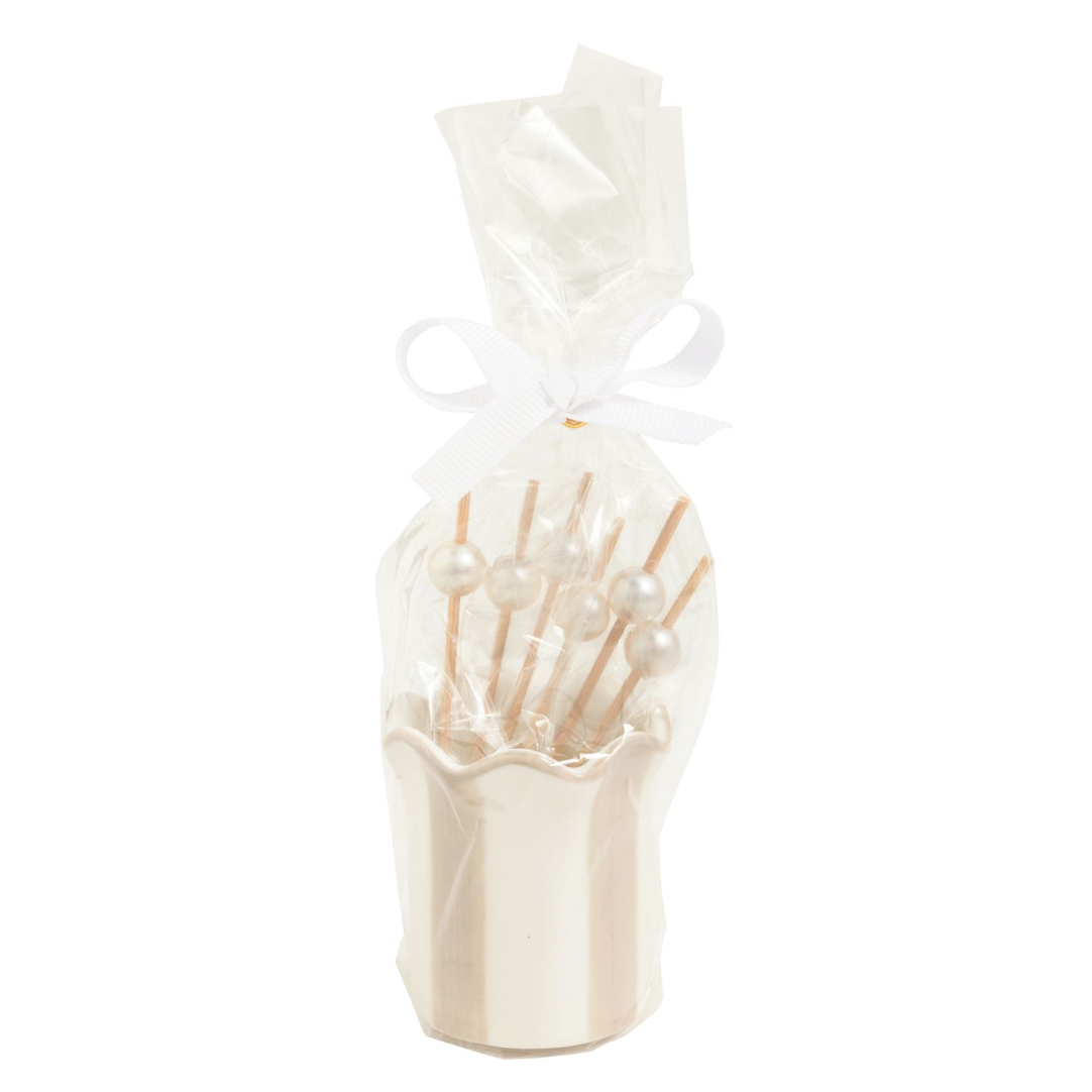 Taupe Stripe Toothpick Holder