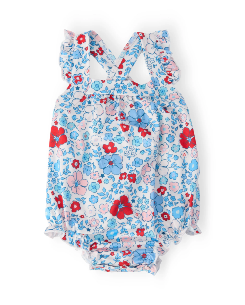 Patriotic Petals Ruffle Cross Back Romper
