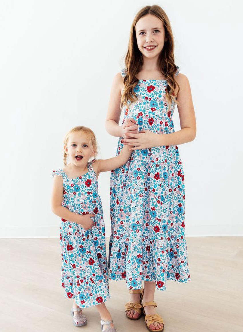 Patriotic Petals Ruffle Maxi Dress
