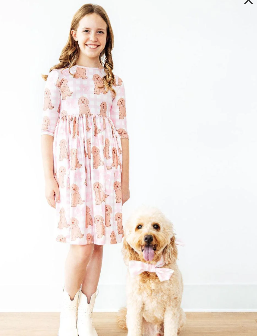 Goldendoodle 3/4 Sleeve Pocket Twirl Dress