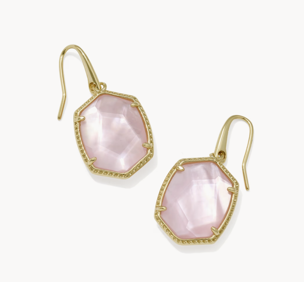 Daphne Frame Drop Earrings Gold Light Pink MOP