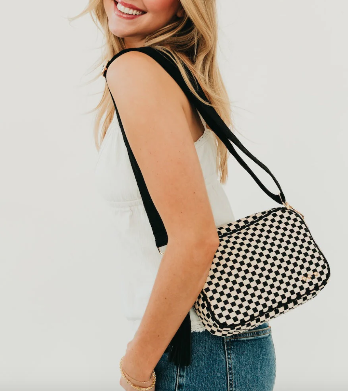 Willow Woven Camera Crossbody Checkered Black
