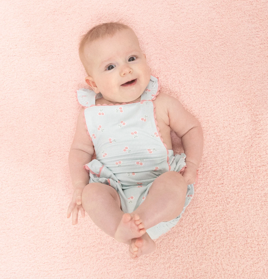 Ric Rac Ruffle Sunsuit Tiny Cherry Stripe