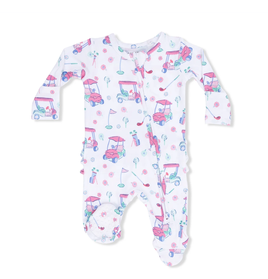 2 Way Ruffle Back Zipper Footie Golf Carts And Flowers