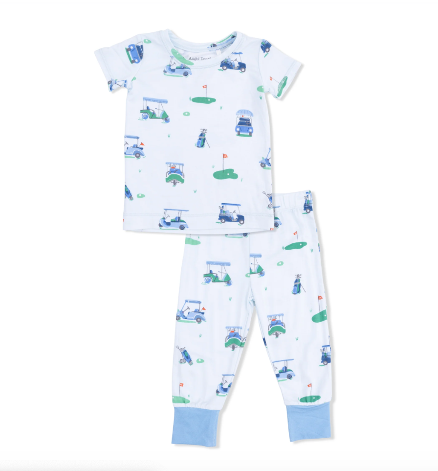 Short Sleeve Loungewear Set Vintage Golf Carts Blue