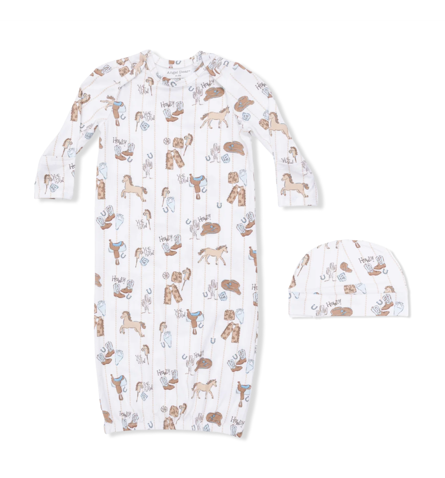 Lap Shoulder Gown & Beanie Hat Cowboy Nursery
