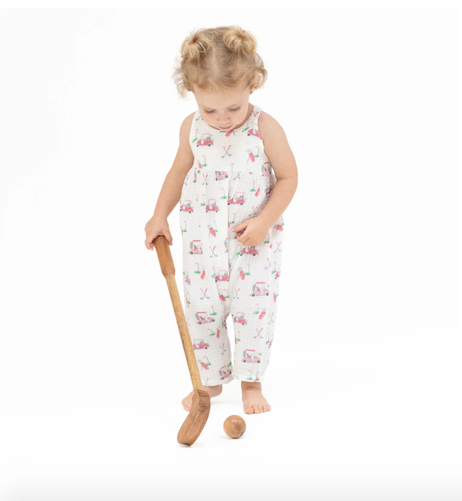 Tie Back Romper Baby Golf Carts Pink