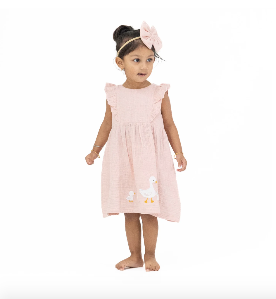 Ruffle Sleeve Dress And Bloomer Solid Muslin Lotus Flower Ducklings