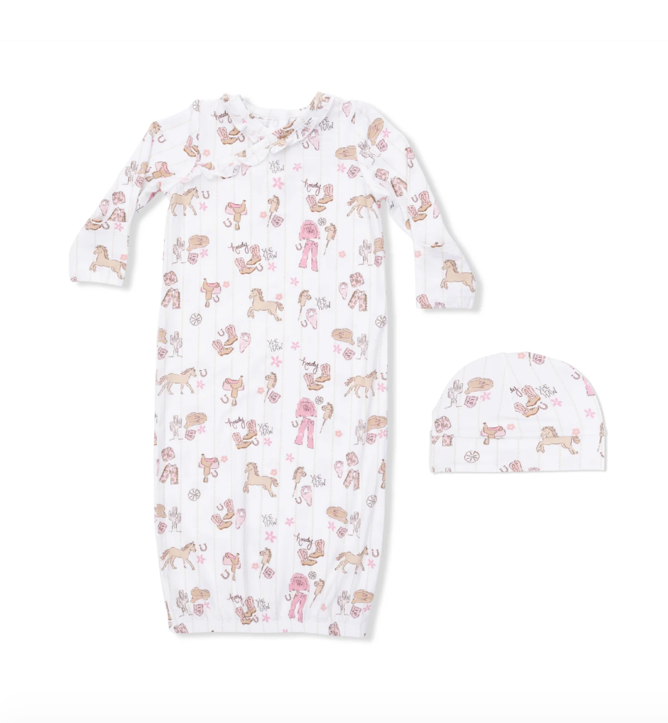 Kimono Gown & Ruffle Knotted Hat Cowgirl Nursery