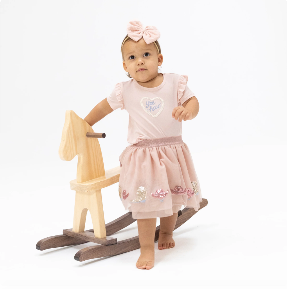 Ruffle Tee Yee Haw Cowgirl Solid Lotus