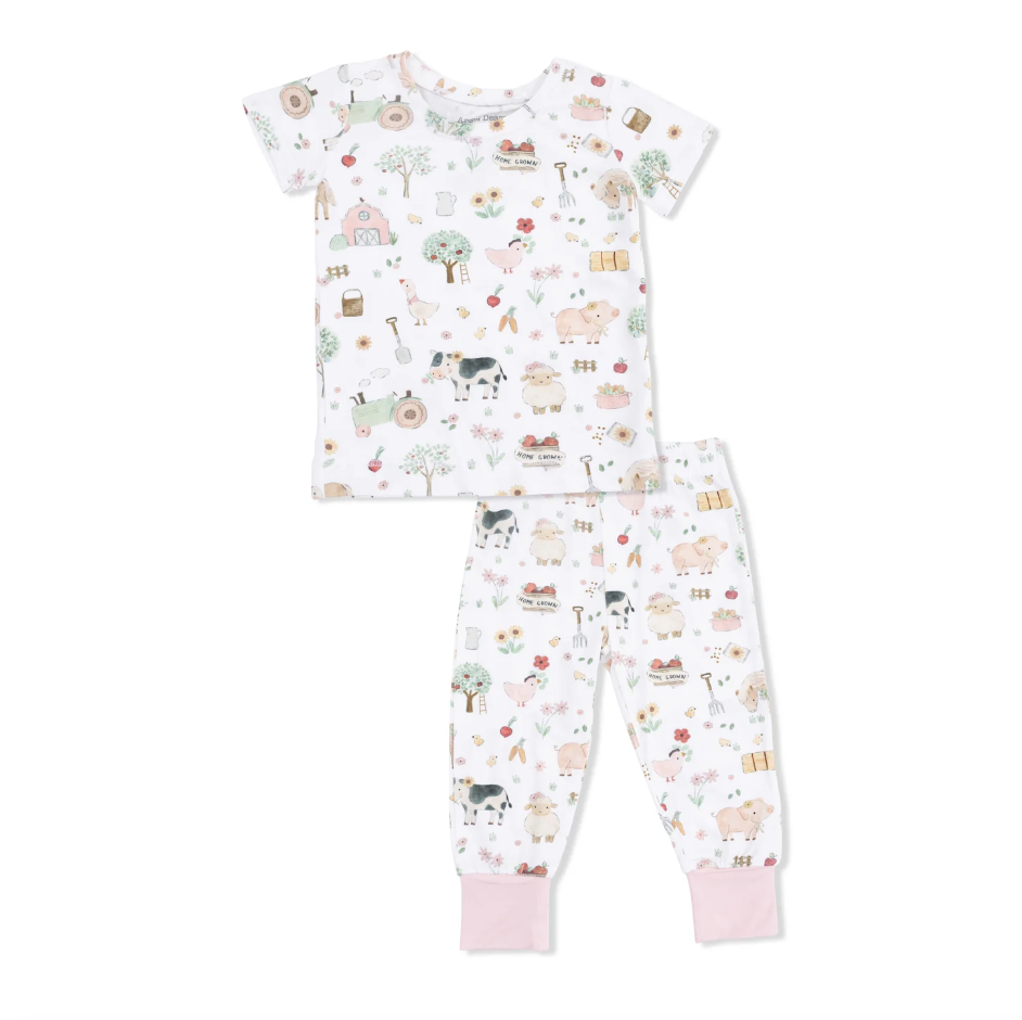 Loungewear Short Sleeve Set Cute Farm Animals Pink