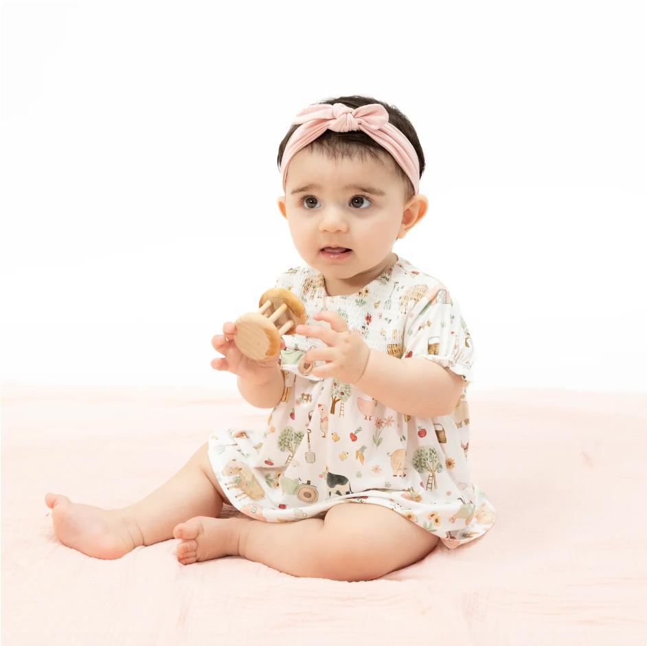Smocked Ruffle Bubble With Skirt Cute Farm Animals Pink