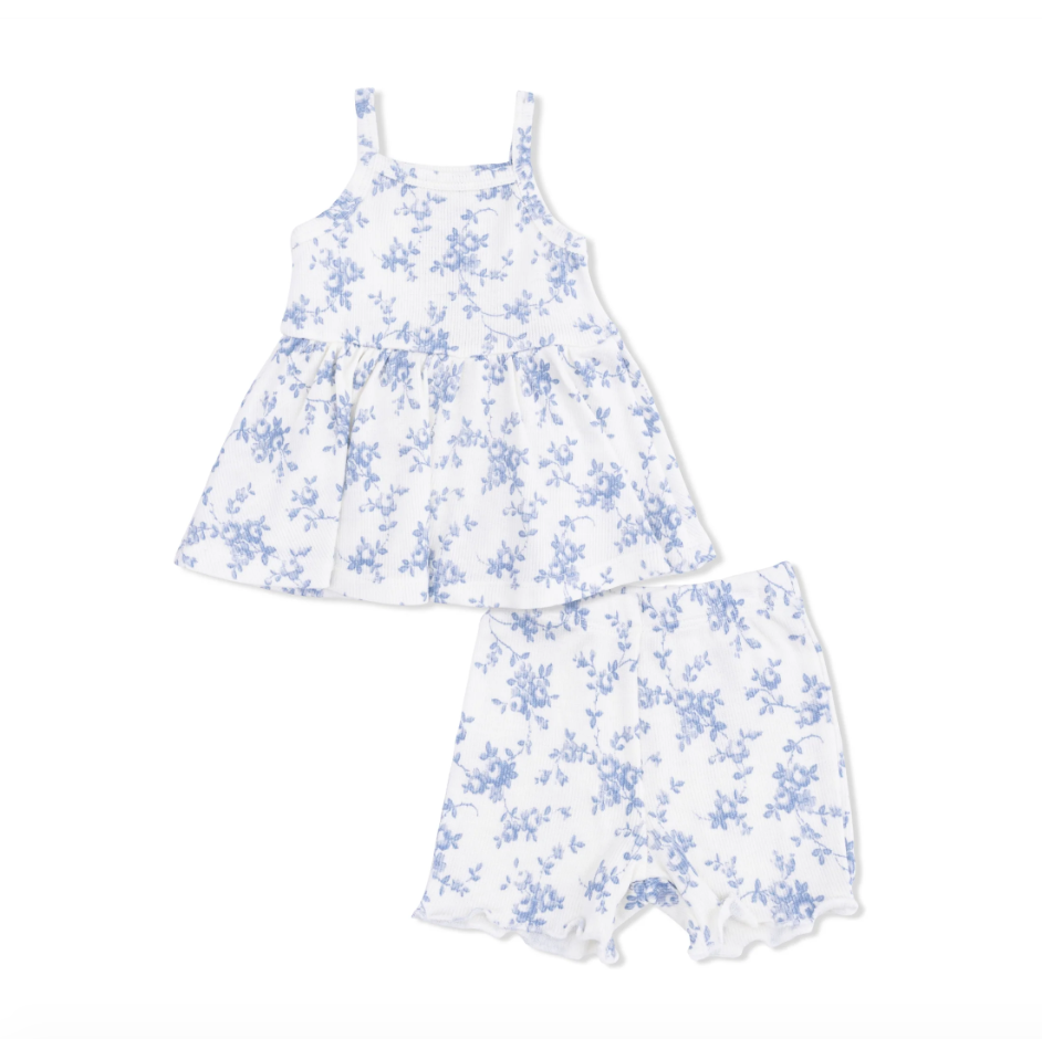 Peplum Tank And Bike Short Baby Blue Vines