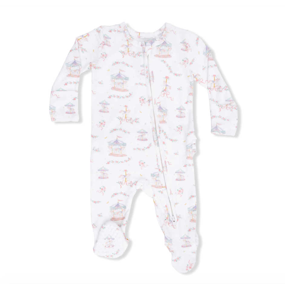 2 Way Ruffle Back Zipper Footie Carousel With Bows