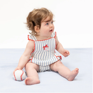 Ric Rac Ruffle Sunsuit Baseball Stripe