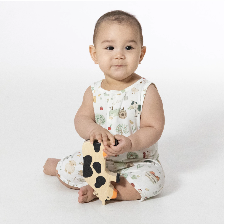 Sleeveless Shortie Romper Cute Farm Animals Uni