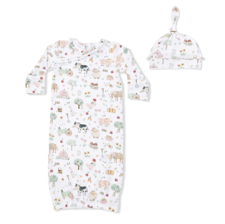 Kimono Gown & Ruffle Knotted Hat Cute Farm Animals Pink