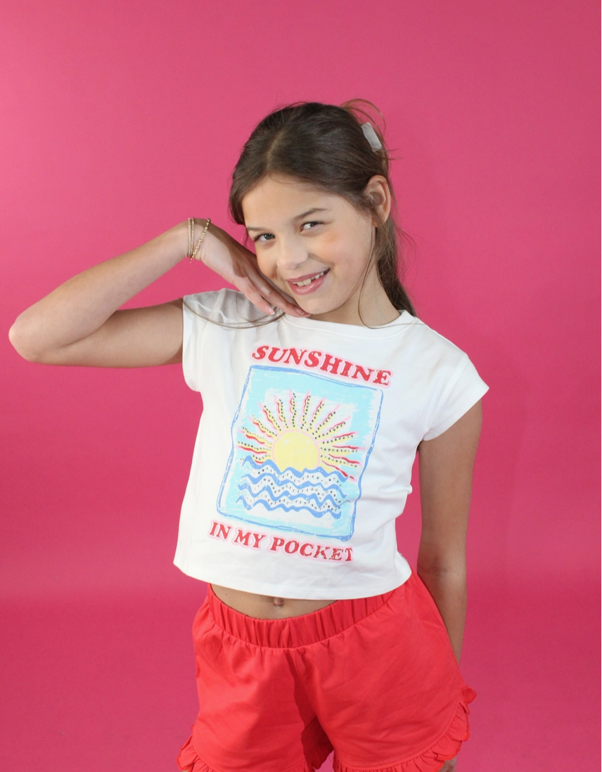 Girls Sunshine In My Pocket White Top