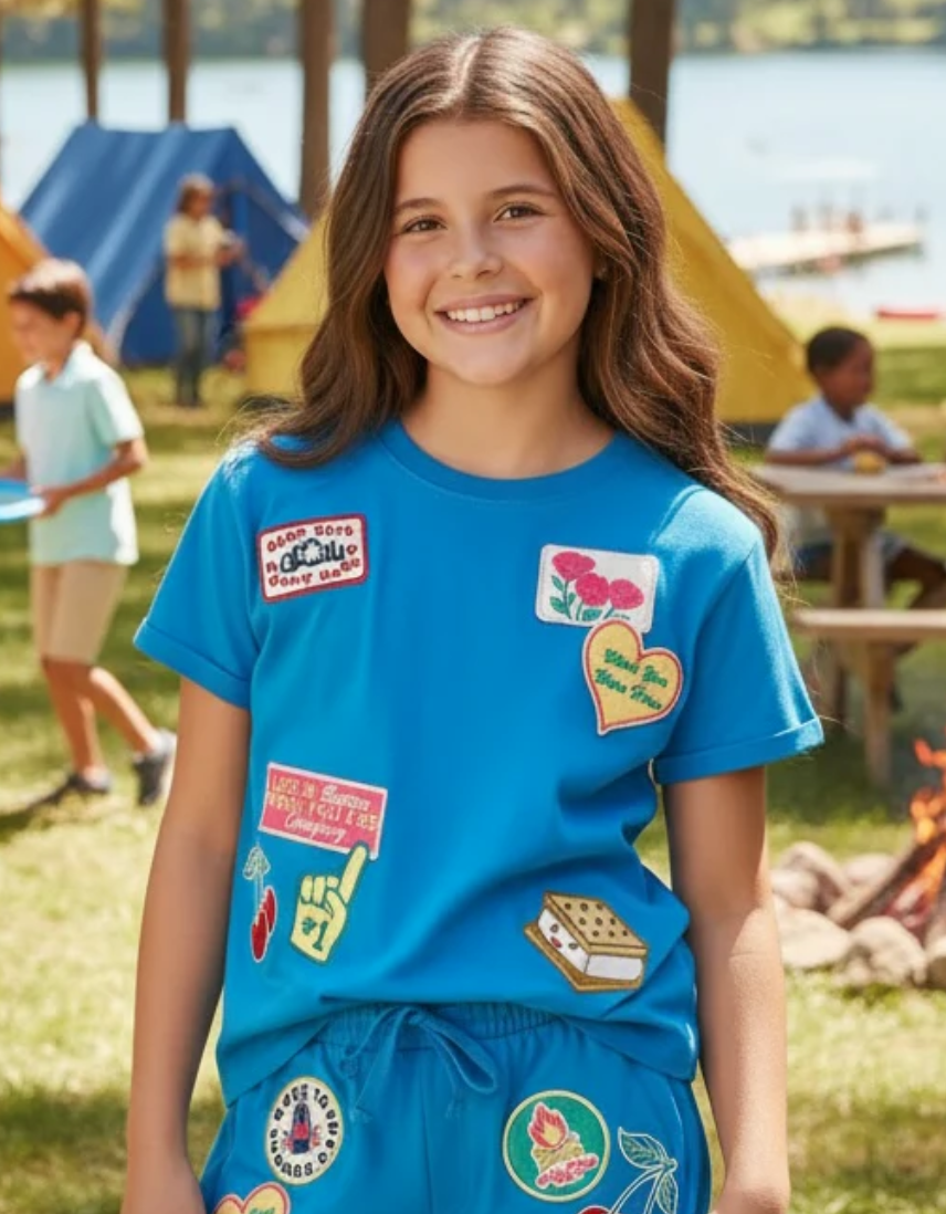 Girls Summer Camp Icons Azure Blue Top