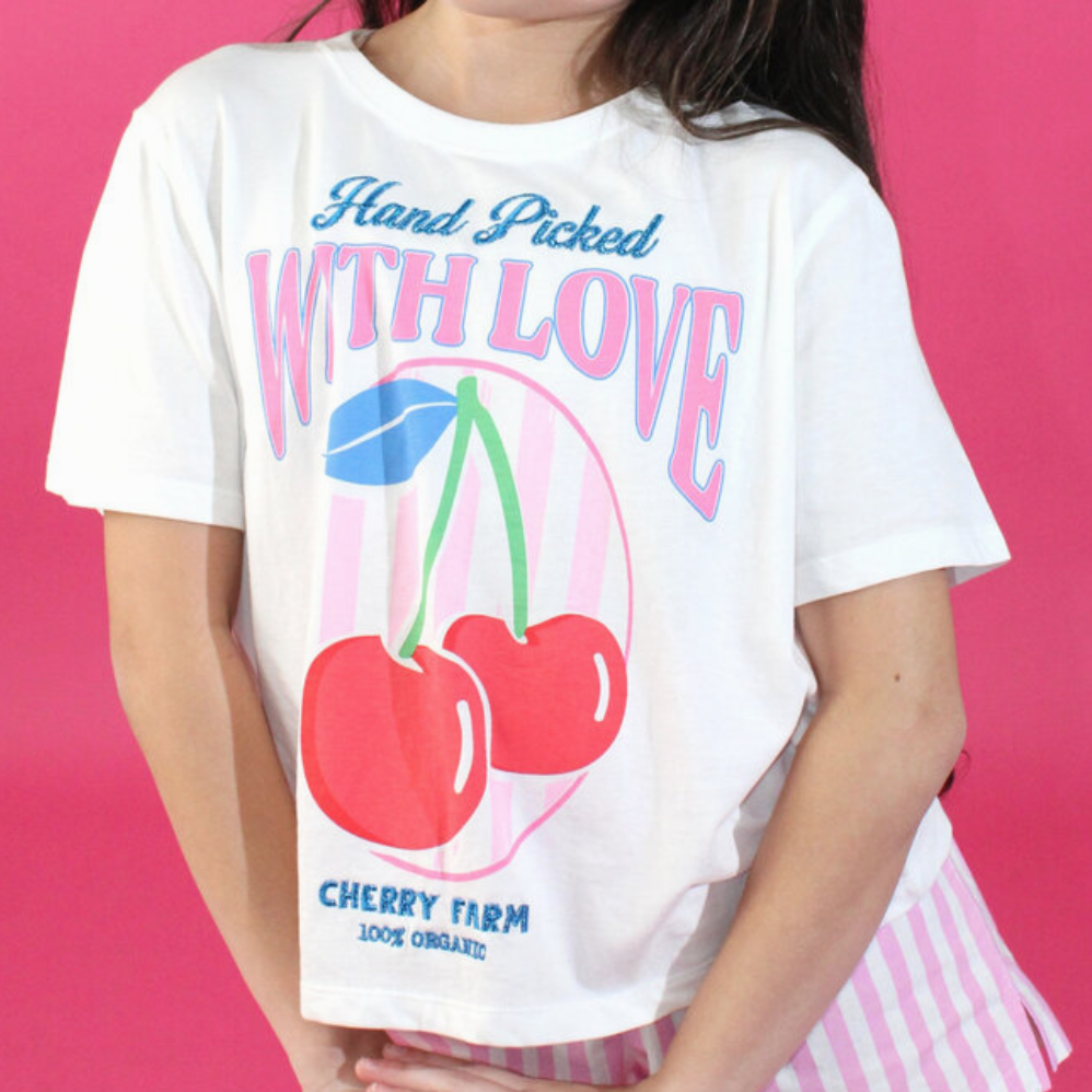 Girls Cherries Graphic Tee White