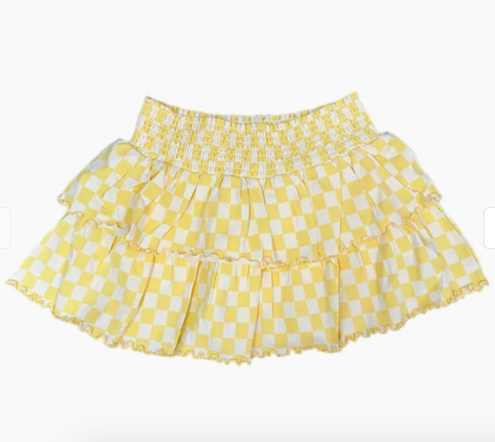 Girls Smocked Waist Check Short Yellow