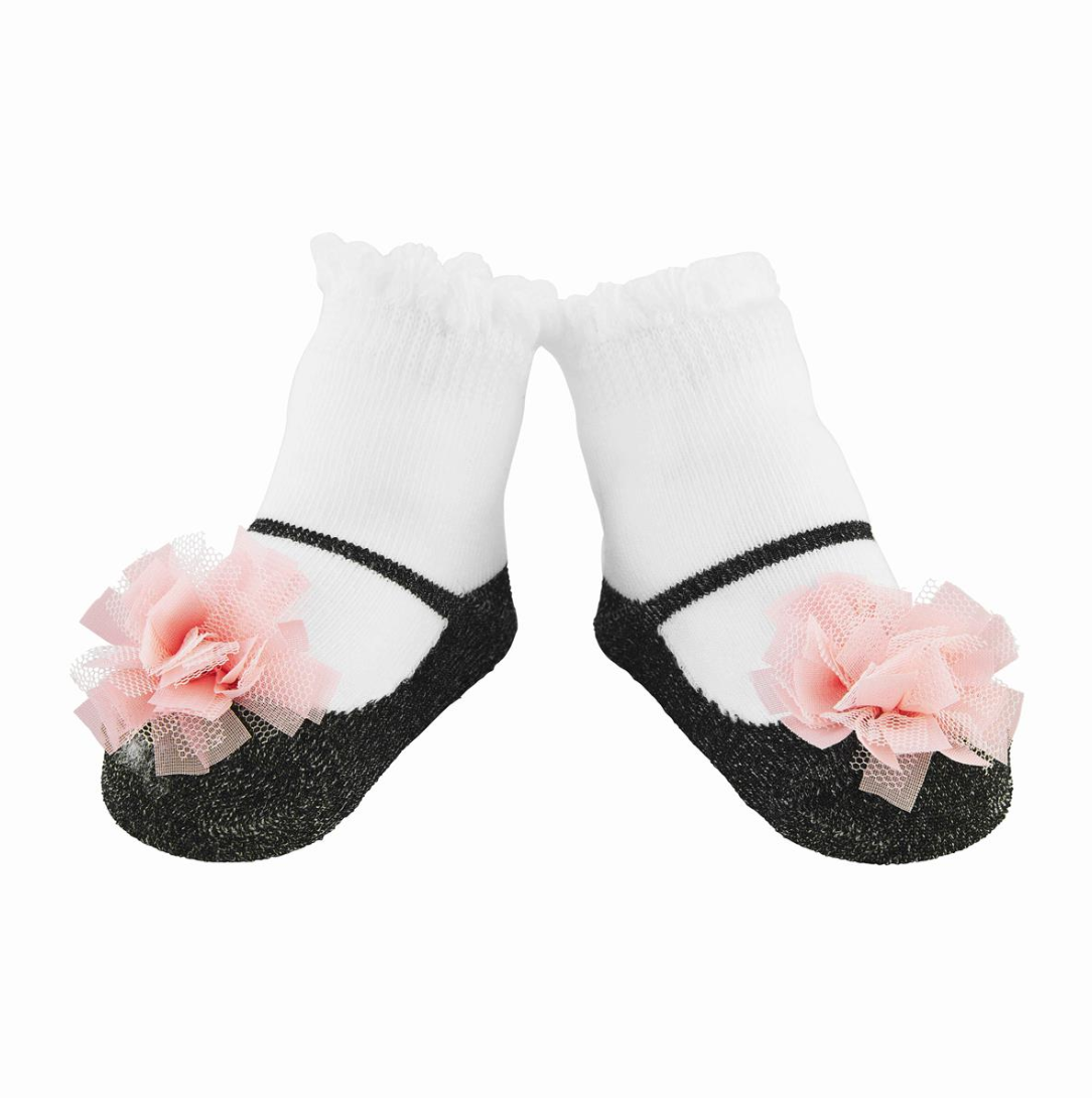 Baby Black & Pink Puff Socks