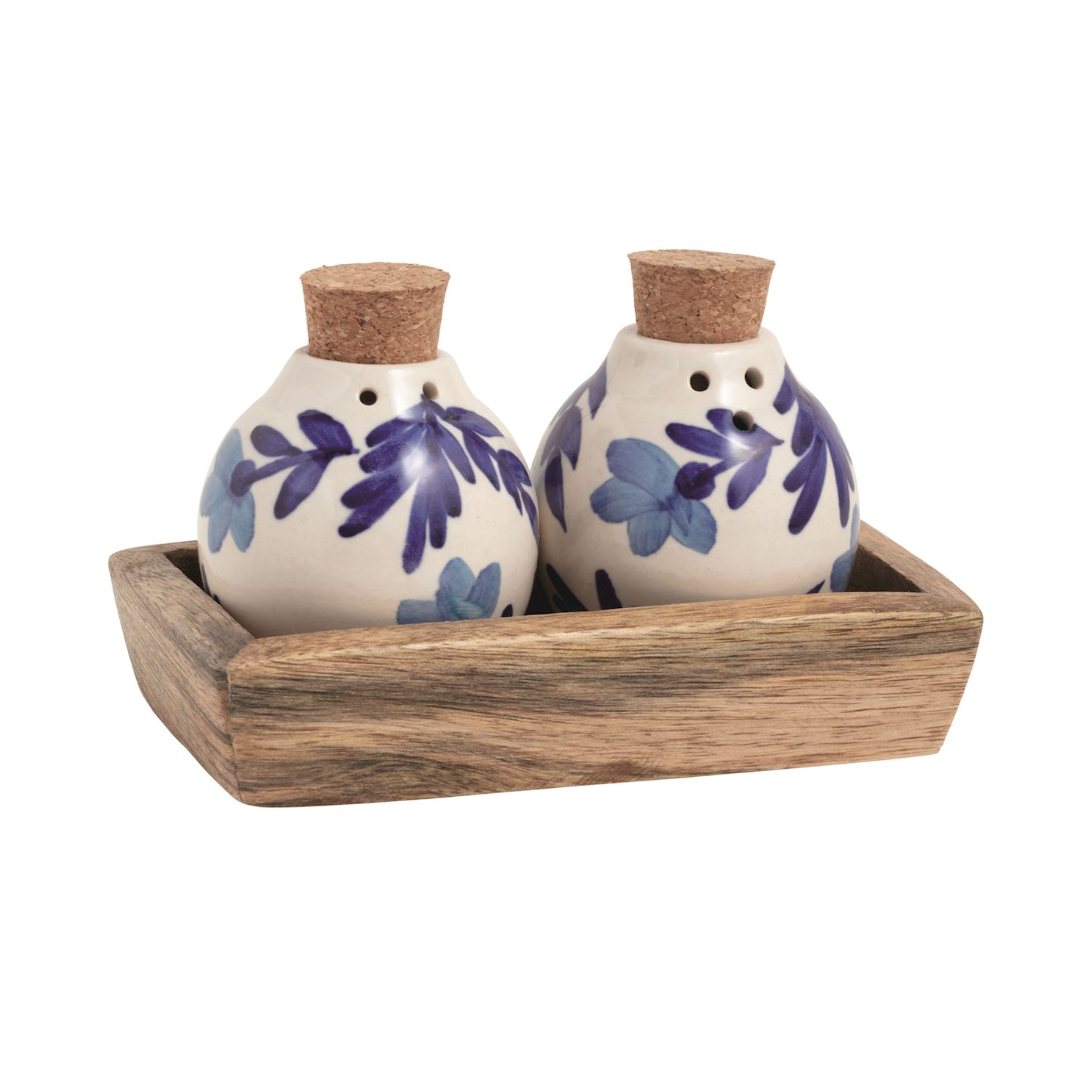 Blue Floral Salt & Pepper Shaker Set