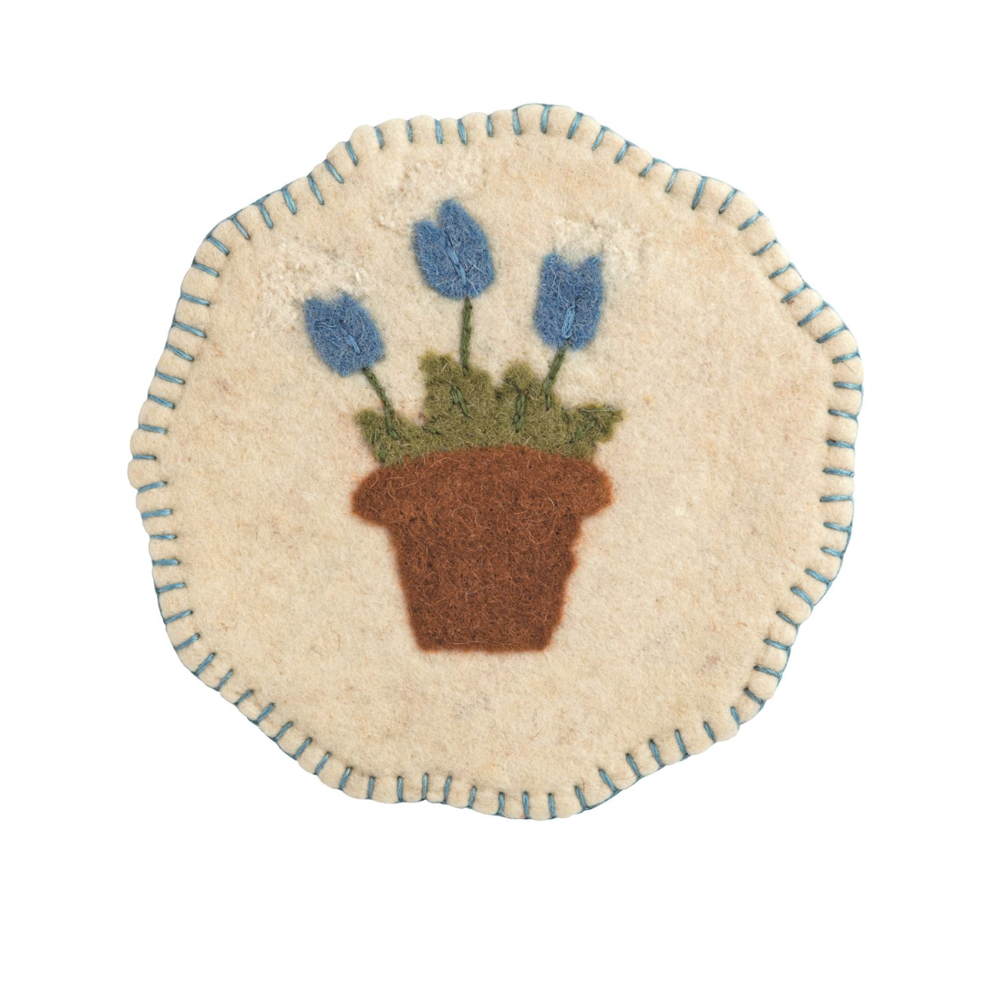 Felted Blue Floral Trivet