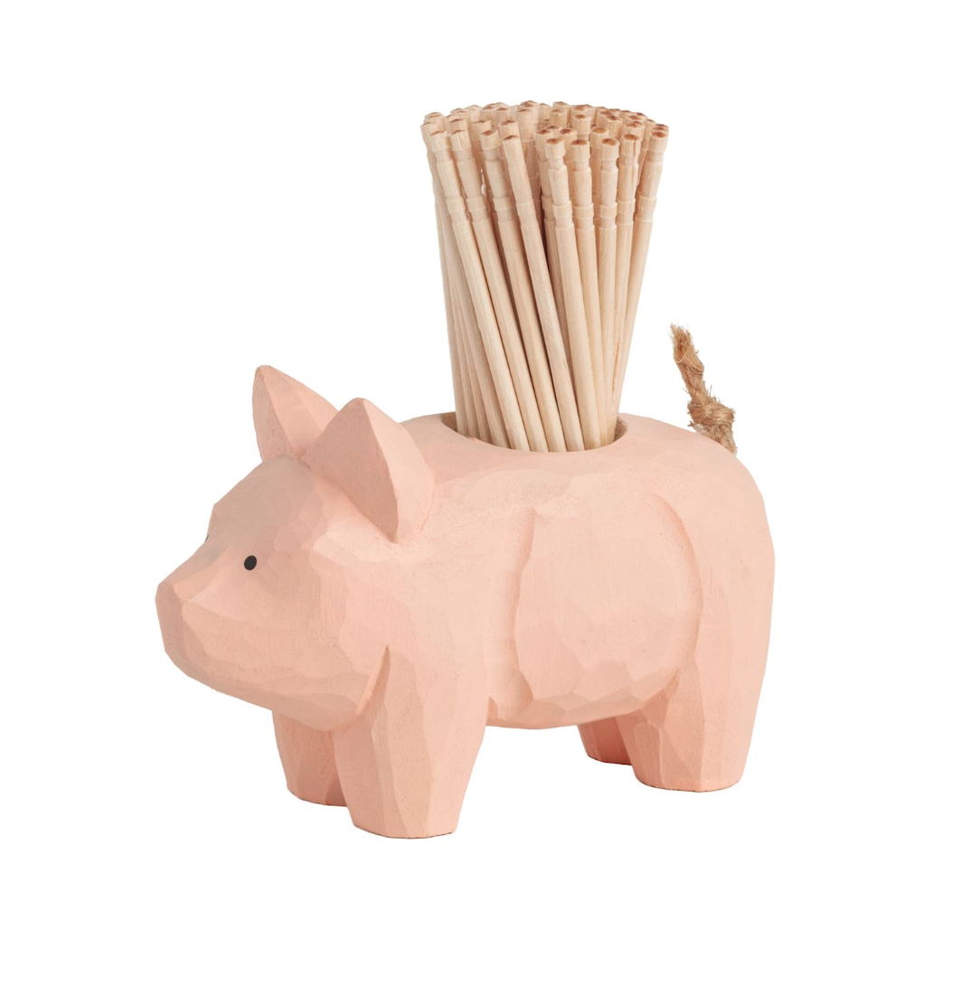 Pig Wood Toothpick Holder