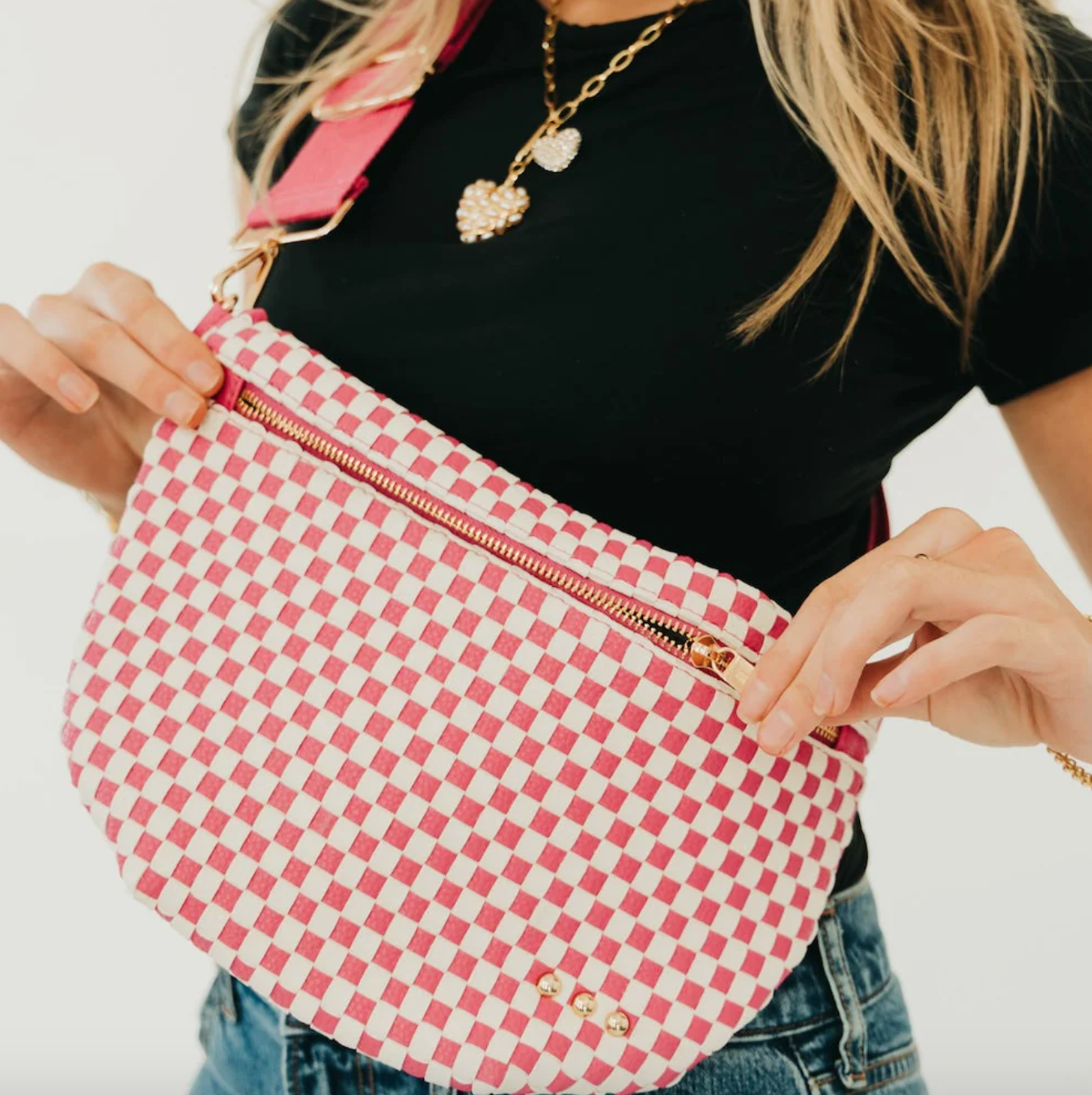 Westlyn Woven Bum Bag Check Pink