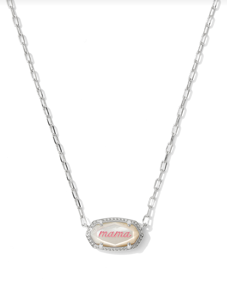 Elisa Mama Script Short Pendant Necklace Rhod Ivory MOP - Kendra Scott