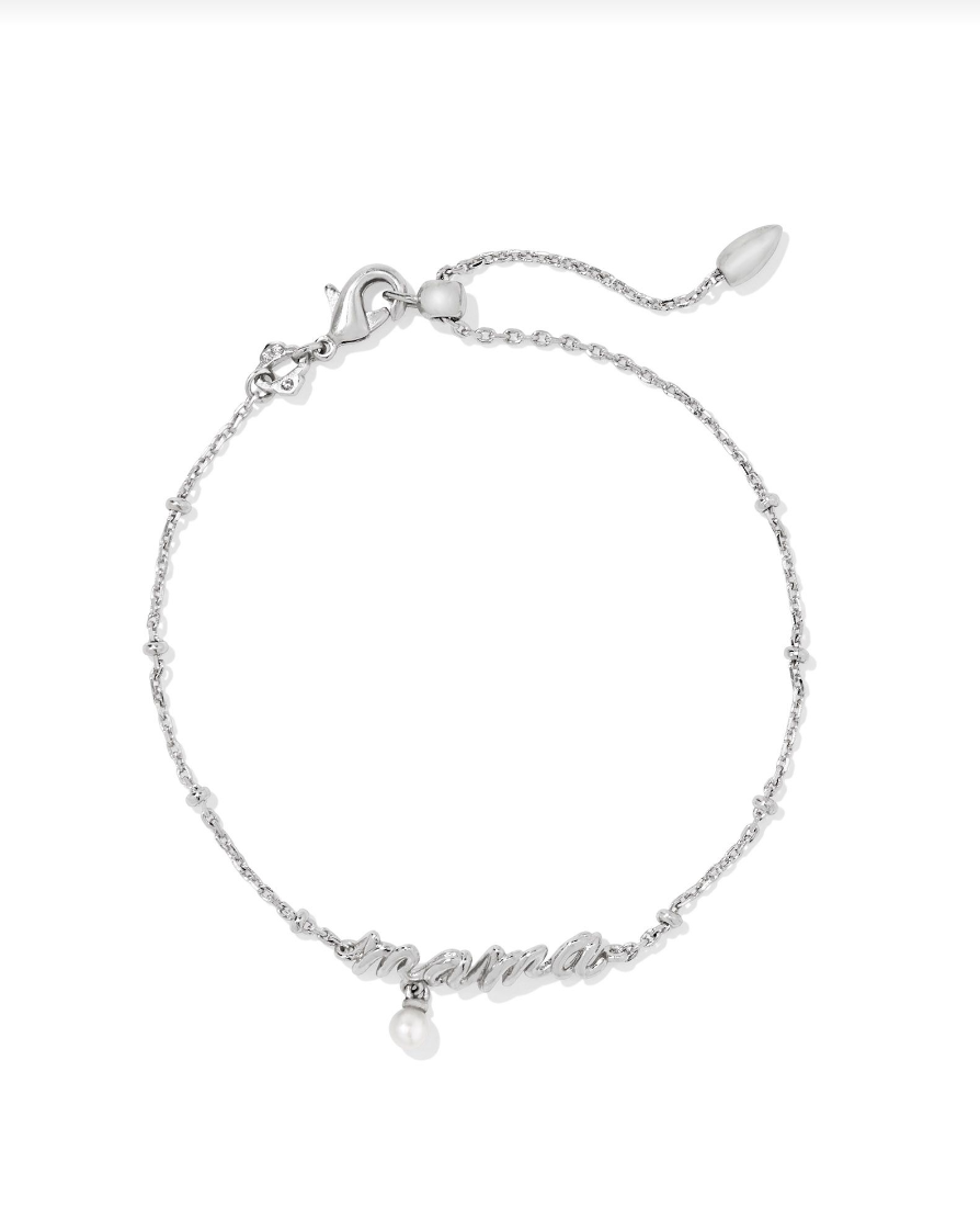 Mama Script Delicate Chain Bracelet Rhod White Pearl - Kendra Scott