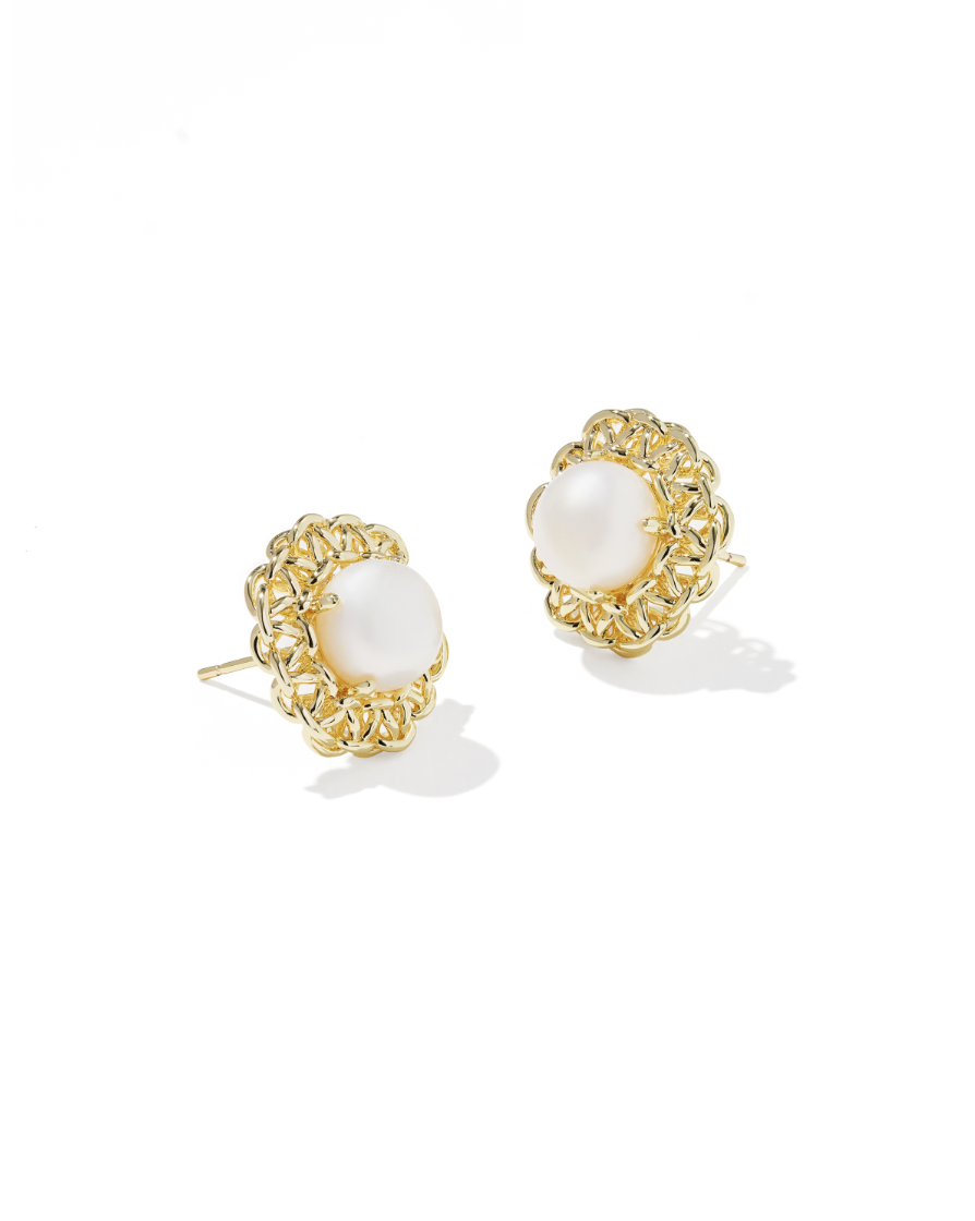 Gabriella Pearl Stud Earrings Gold Freshwater Cultured Pearl - Kendra Scott