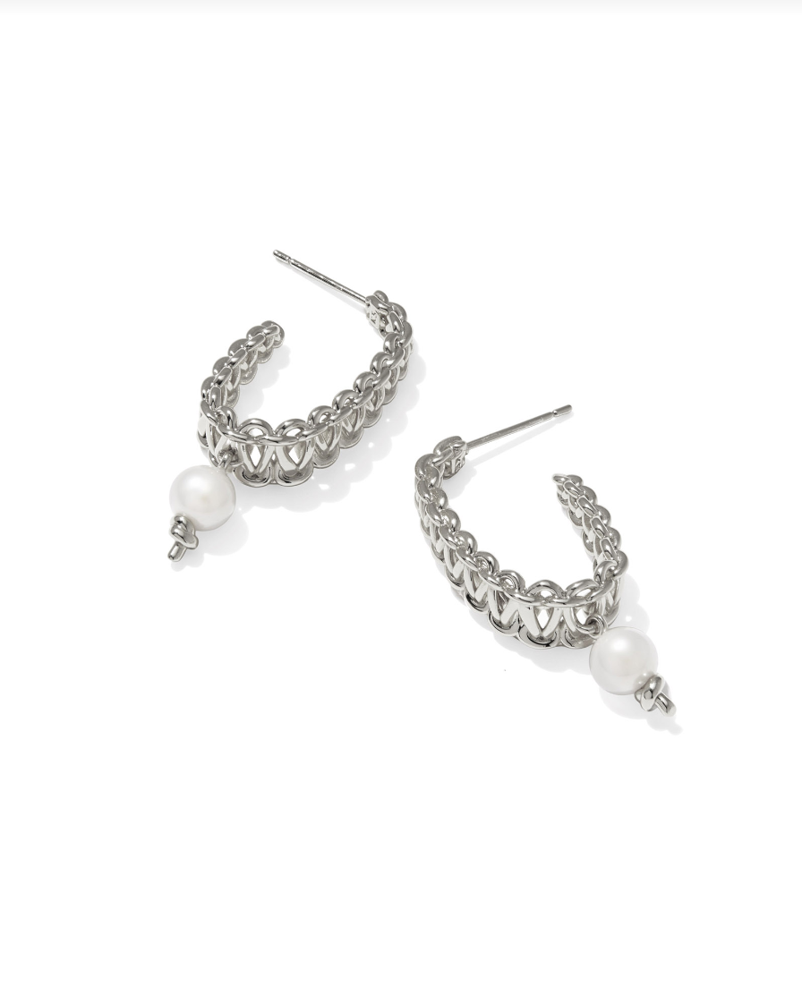 Gabriella Pearl Hoop Earrings Vintage Silver Freshwater Cultured Pearl - Kendra Scott