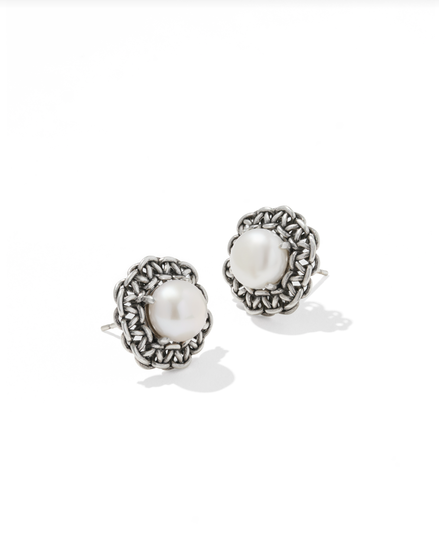 Gabriella Pearl Stud Earrings Vintage Silver Freshwater Cultured Pearl - Kendra Scott
